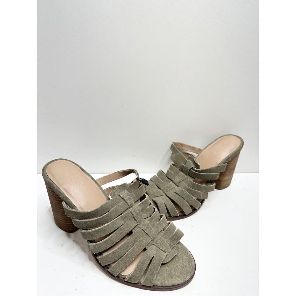 Crevo Hazelle Block Heel Mule Womens 7.5 Sage Slip‎ On Leather Suede Sandal
